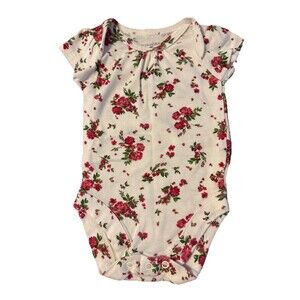 Bundles Baby Place Infant Girl’s 0-3M White One Piece Snap Bottom Romper Roses